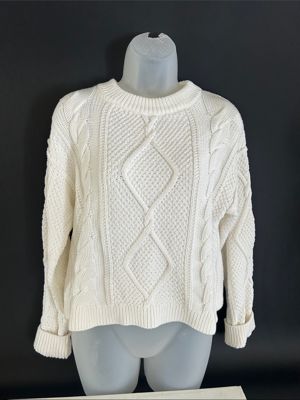 Quince Ivory Cable Knit Crewneck Sweater